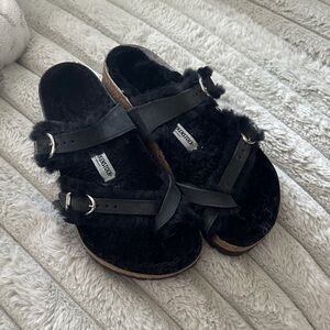 Birkenstock Black Fur-Lined Sandals